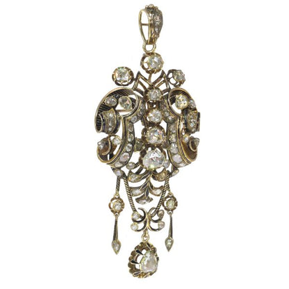 Antique Georgian Rose Cut Diamond Pendant Brooch with Black Enamel, 19th century Circa 1830