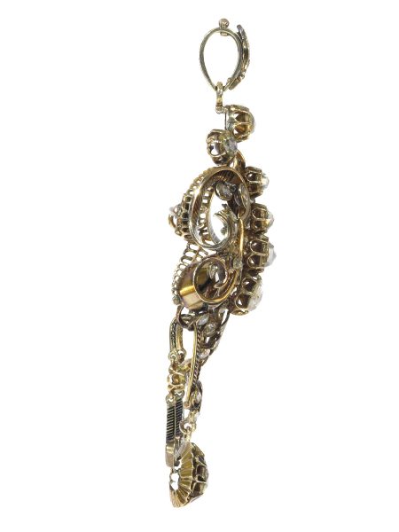 Antique Georgian Rose Cut Diamond Pendant Brooch with Black Enamel, 19th century Circa 1830