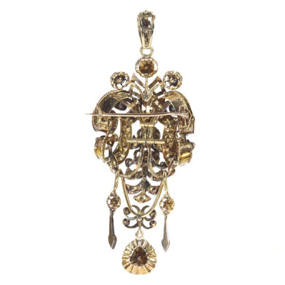Antique Georgian Rose Cut Diamond Pendant Brooch with Black Enamel, 19th century Circa 1830
