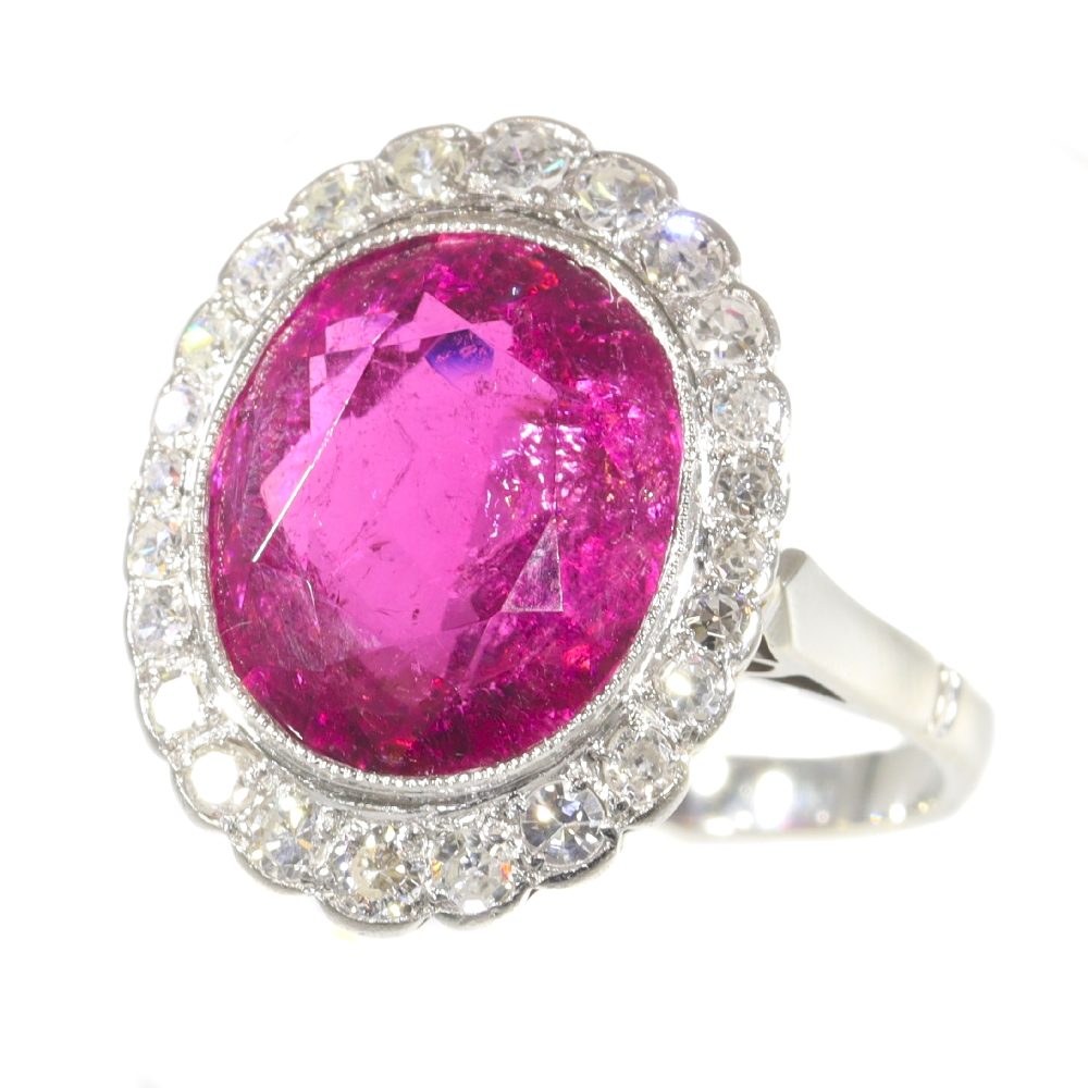 Vintage Rubelite And Old Cut Diamond Engagement Ring In 18 Carat Rose And White Gold