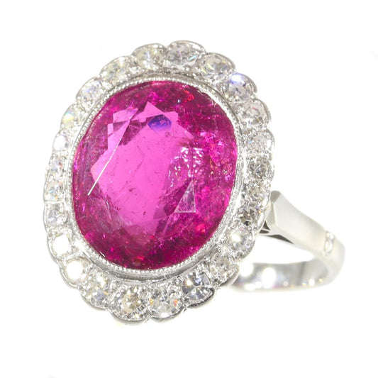 Vintage Rubelite And Old Cut Diamond Engagement Ring In 18 Carat Rose And White Gold