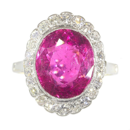 Vintage Rubelite And Old Cut Diamond Engagement Ring In 18 Carat Rose And White Gold