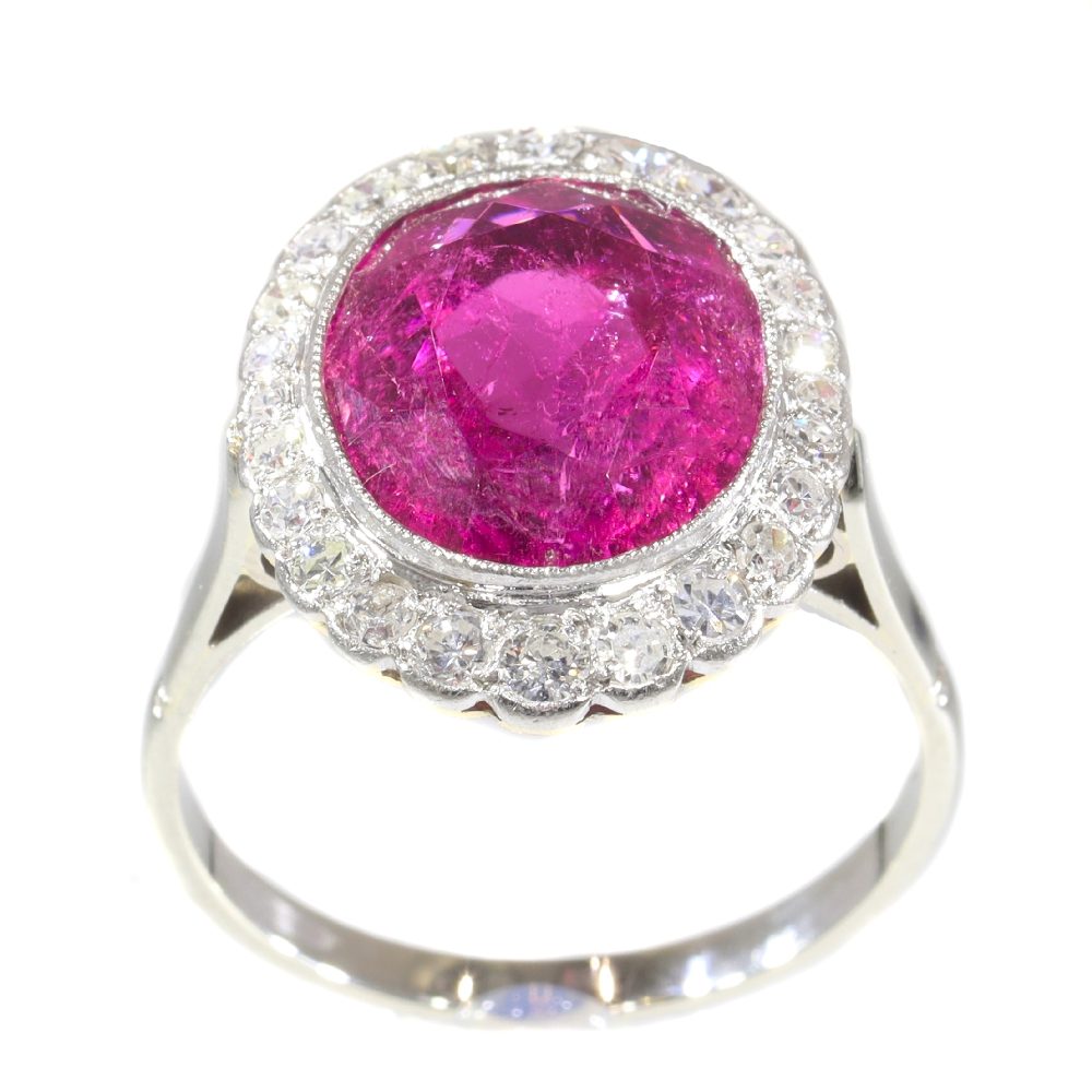 Vintage Rubelite And Old Cut Diamond Engagement Ring In 18 Carat Rose And White Gold