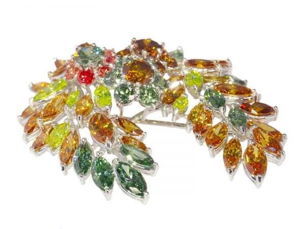 Rare Vintage 1970s Fancy Colour Diamond Spray Brooch, 19 carats with nine certificates