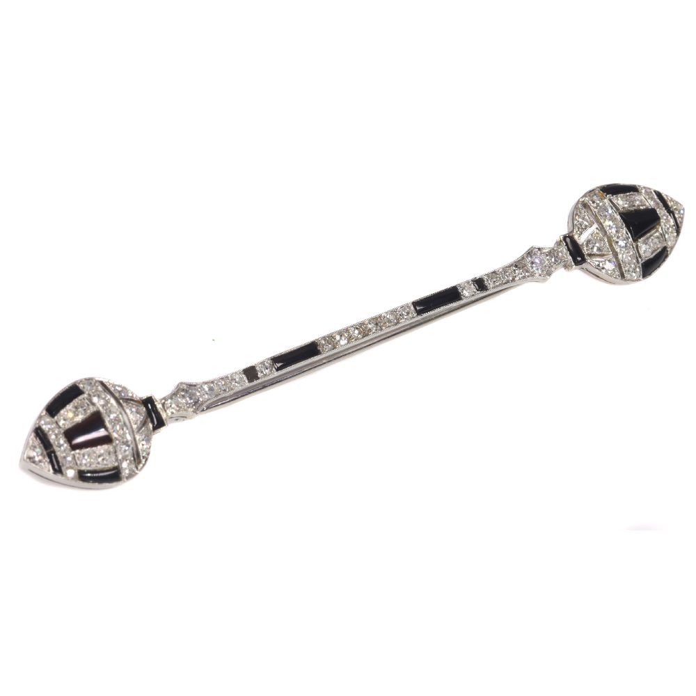 Art Deco Diamond And Onyx Bar Brooch In 18 Carat White Gold