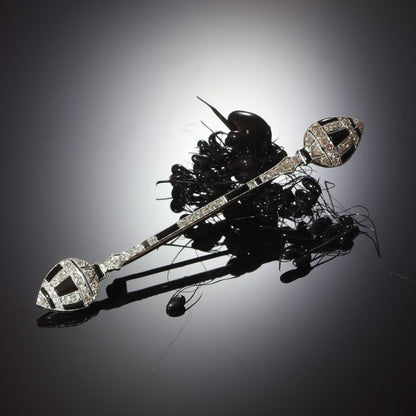 Art Deco Diamond And Onyx Bar Brooch In 18 Carat White Gold