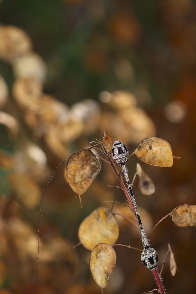 Art Deco Diamond And Onyx Bar Brooch In 18 Carat White Gold