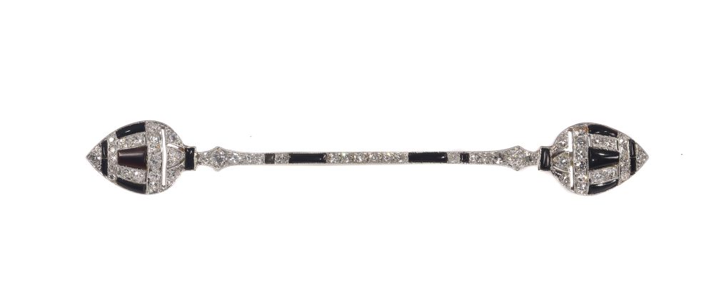 Art Deco Diamond And Onyx Bar Brooch In 18 Carat White Gold