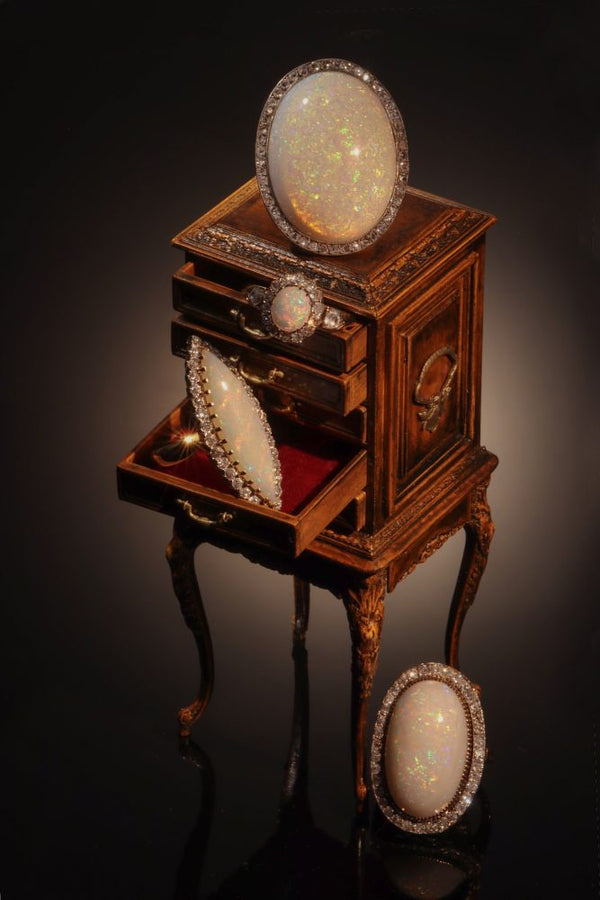 Victorian Opal And Old Cut Diamond Ring In 18 Carat Yellow Gold