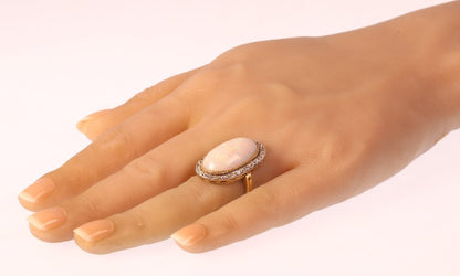 Victorian Opal And Old Cut Diamond Ring In 18 Carat Yellow Gold