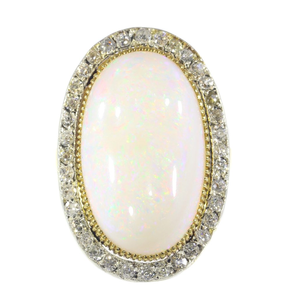 Victorian Opal And Old Cut Diamond Ring In 18 Carat Yellow Gold
