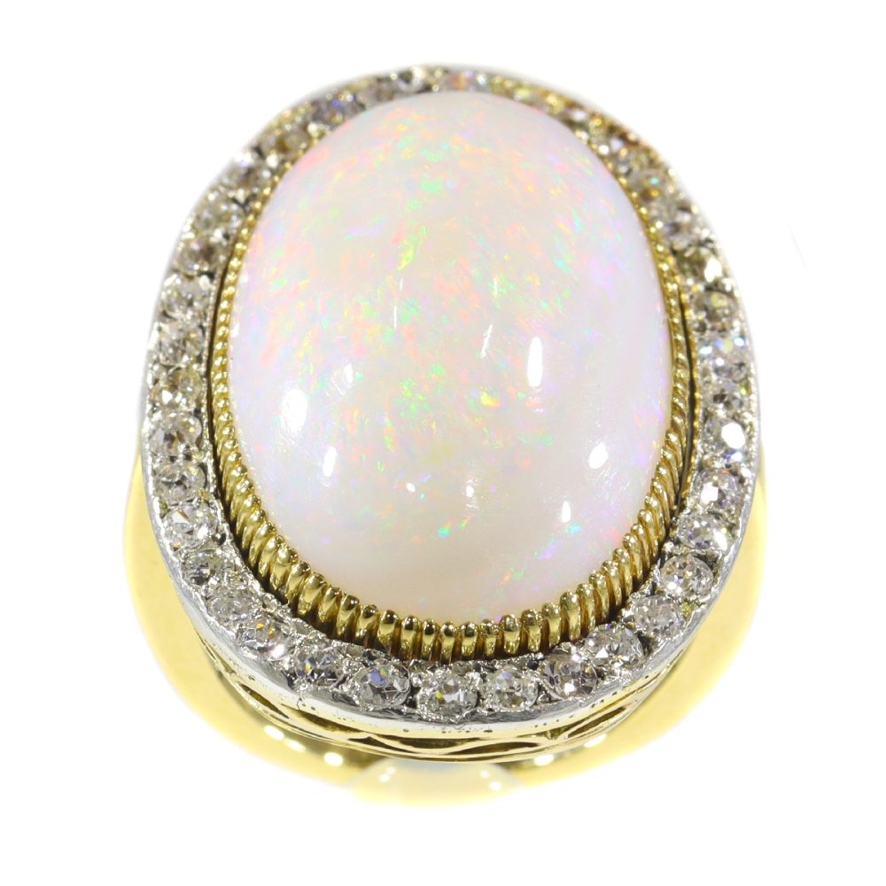 Victorian Opal And Old Cut Diamond Ring In 18 Carat Yellow Gold