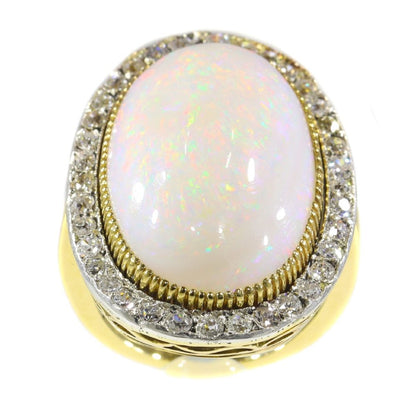 Victorian Opal And Old Cut Diamond Ring In 18 Carat Yellow Gold
