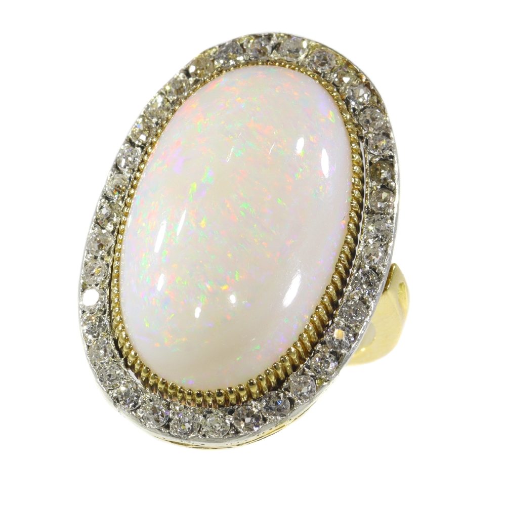 Victorian Opal And Old Cut Diamond Ring In 18 Carat Yellow Gold
