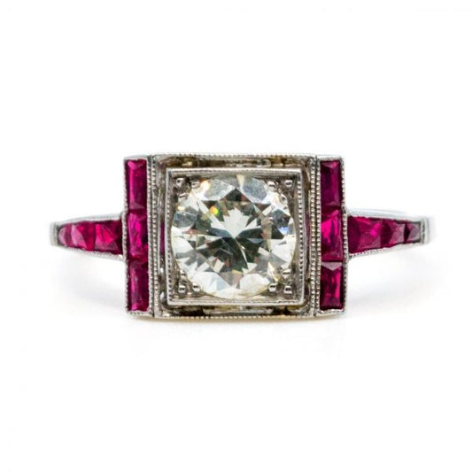 Vintage Ruby and Old European Cut Diamond Ring