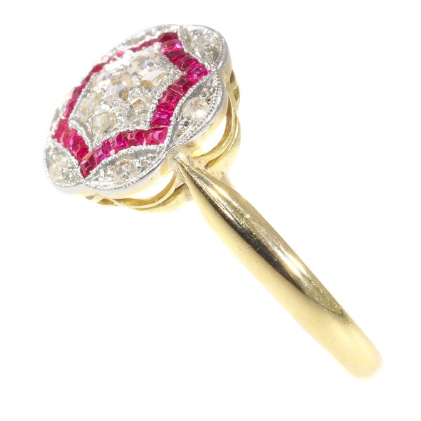 Vintage Art Deco Ruby and Diamond Cluster Dress Ring, Circa 1920