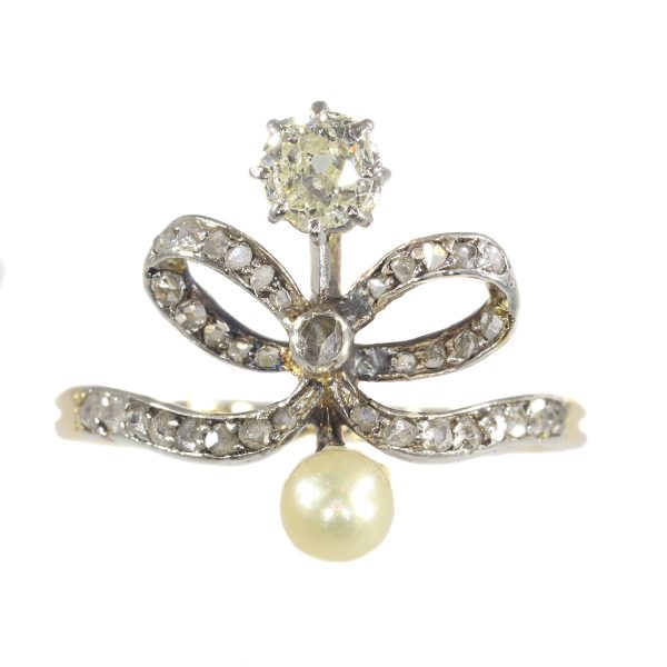 Antique Victorian Diamond and Pearl Bow Ring