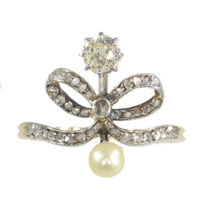 Antique Victorian Diamond and Pearl Bow Ring