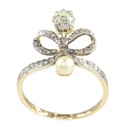 Antique Victorian Diamond and Pearl Bow Ring