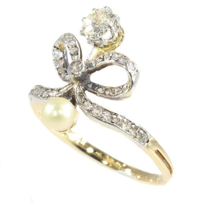 Antique Victorian Diamond and Pearl Bow Ring