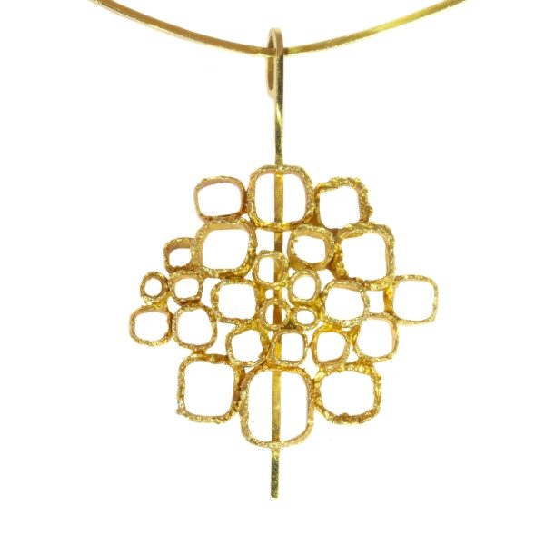 Vintage Sixties Gold Pendant on Stiff Gold Wire Necklace