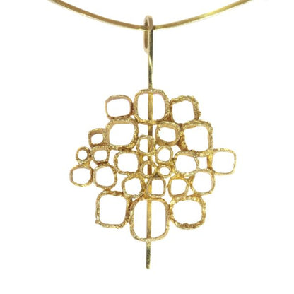 Vintage Sixties Gold Pendant on Stiff Gold Wire Necklace