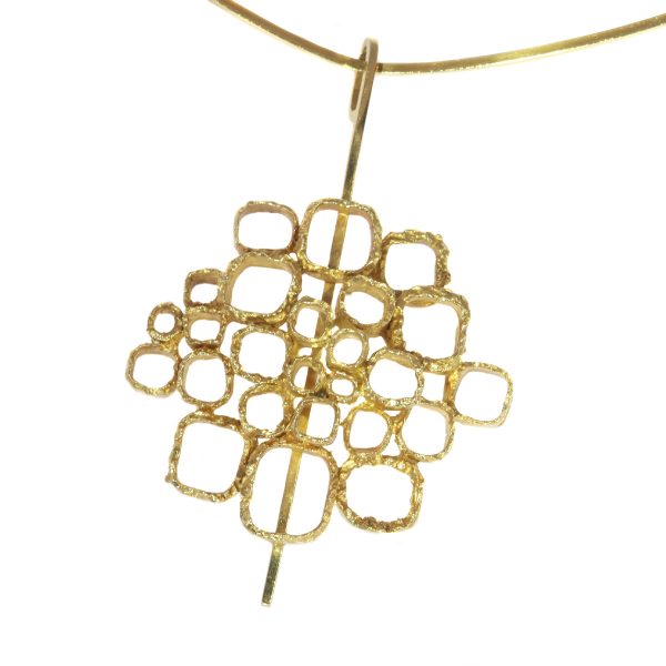 Vintage Sixties Gold Pendant on Stiff Gold Wire Necklace