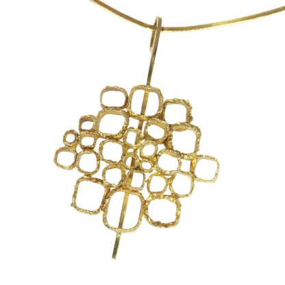 Vintage Sixties Gold Pendant on Stiff Gold Wire Necklace