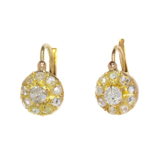 Antique Victorian 18ct Yellow Gold Diamond Drop Earrings