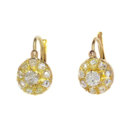 Antique Victorian 18ct Yellow Gold Diamond Drop Earrings