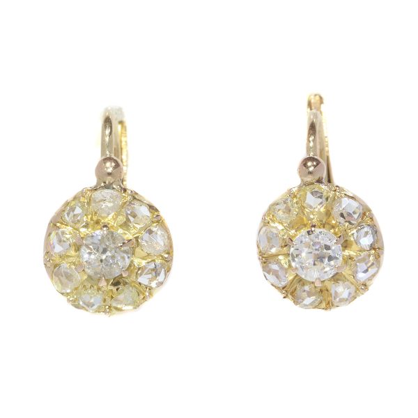 Antique Victorian 18ct Yellow Gold Diamond Drop Earrings
