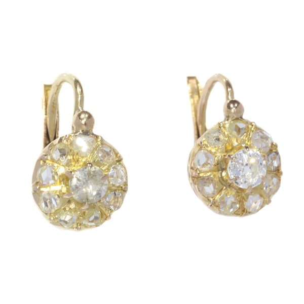 Antique Victorian 18ct Yellow Gold Diamond Drop Earrings