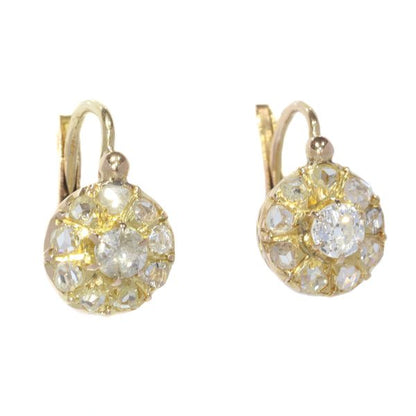 Antique Victorian 18ct Yellow Gold Diamond Drop Earrings