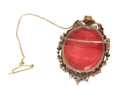 Victorian Cameo Locket Pendant Brooch depicting Cupid and Bacchus, Circa 1880