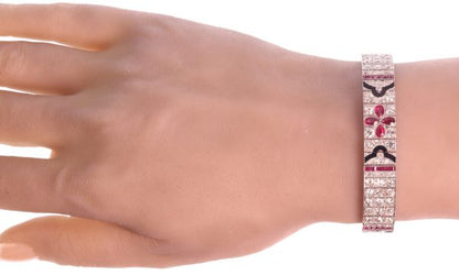 Art Deco diamond ruby onyx bracelet, Lacloche attributed