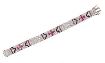 Art Deco diamond ruby onyx bracelet, Lacloche attributed