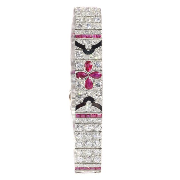 Art Deco diamond ruby onyx bracelet, Lacloche attributed