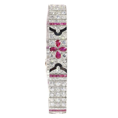 Art Deco diamond ruby onyx bracelet, Lacloche attributed
