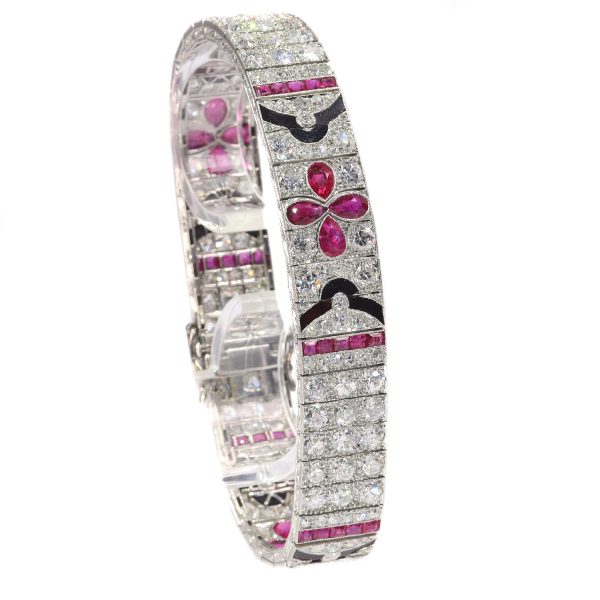 Art Deco diamond ruby onyx bracelet, Lacloche attributed