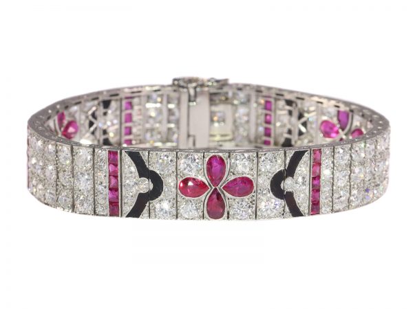 Art Deco diamond ruby onyx bracelet, Lacloche attributed