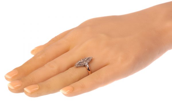 Antique Rose Cut Diamond Cluster Navette Ring
