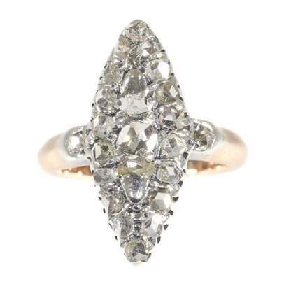 Antique Rose Cut Diamond Cluster Navette Ring