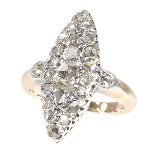 Antique Rose Cut Diamond Cluster Navette Ring