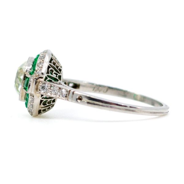 Vintage Emerald and Diamond Target Ring, Platinum