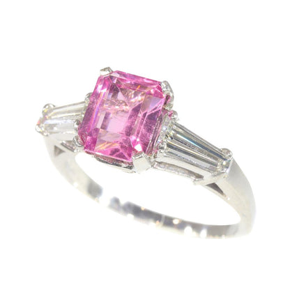 Vintage Rubelite And Diamond Engagement Ring In Platinum
