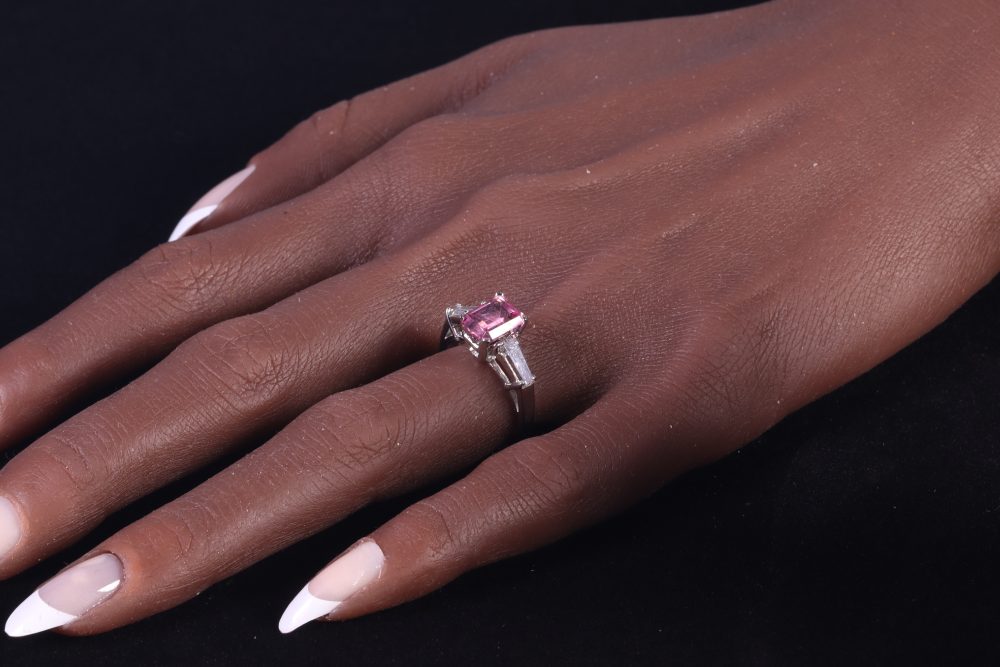 Vintage Rubelite And Diamond Engagement Ring In Platinum