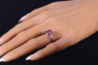 Vintage Rubelite And Diamond Engagement Ring In Platinum