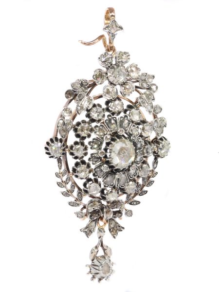 Antique Victorian Rose Cut Diamond Cluster Pendant Brooch Ring, Circa 1860