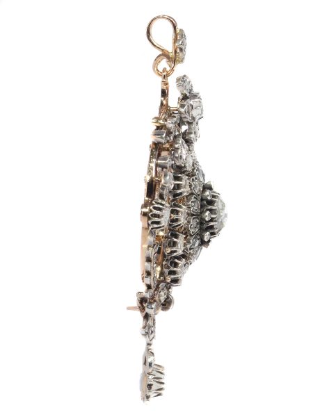 Antique Victorian Rose Cut Diamond Cluster Pendant Brooch Ring, Circa 1860