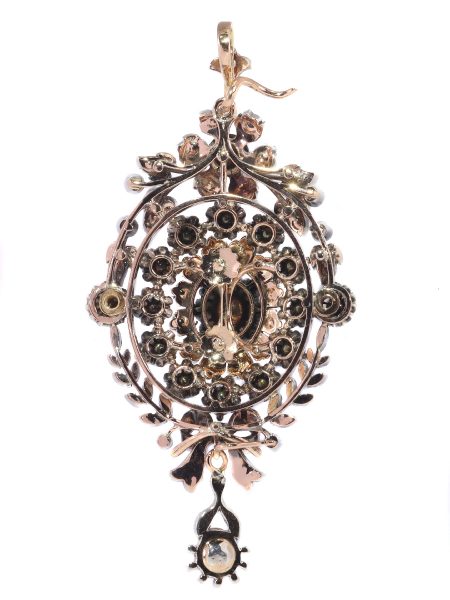 Antique Victorian Rose Cut Diamond Cluster Pendant Brooch Ring, Circa 1860